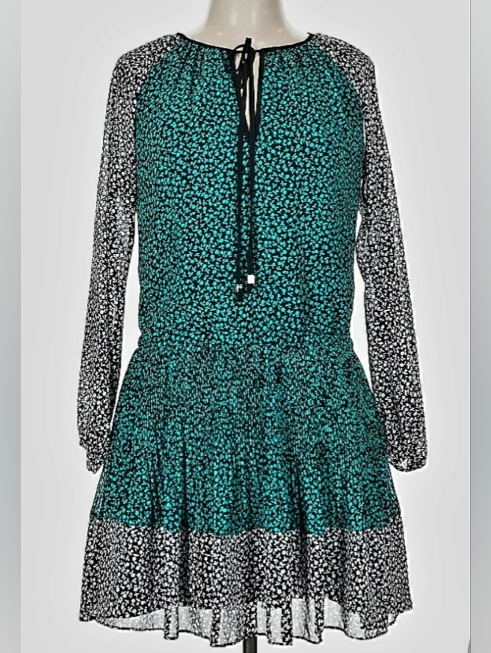 Michael Kors Teal and Black Floral Midi Dress